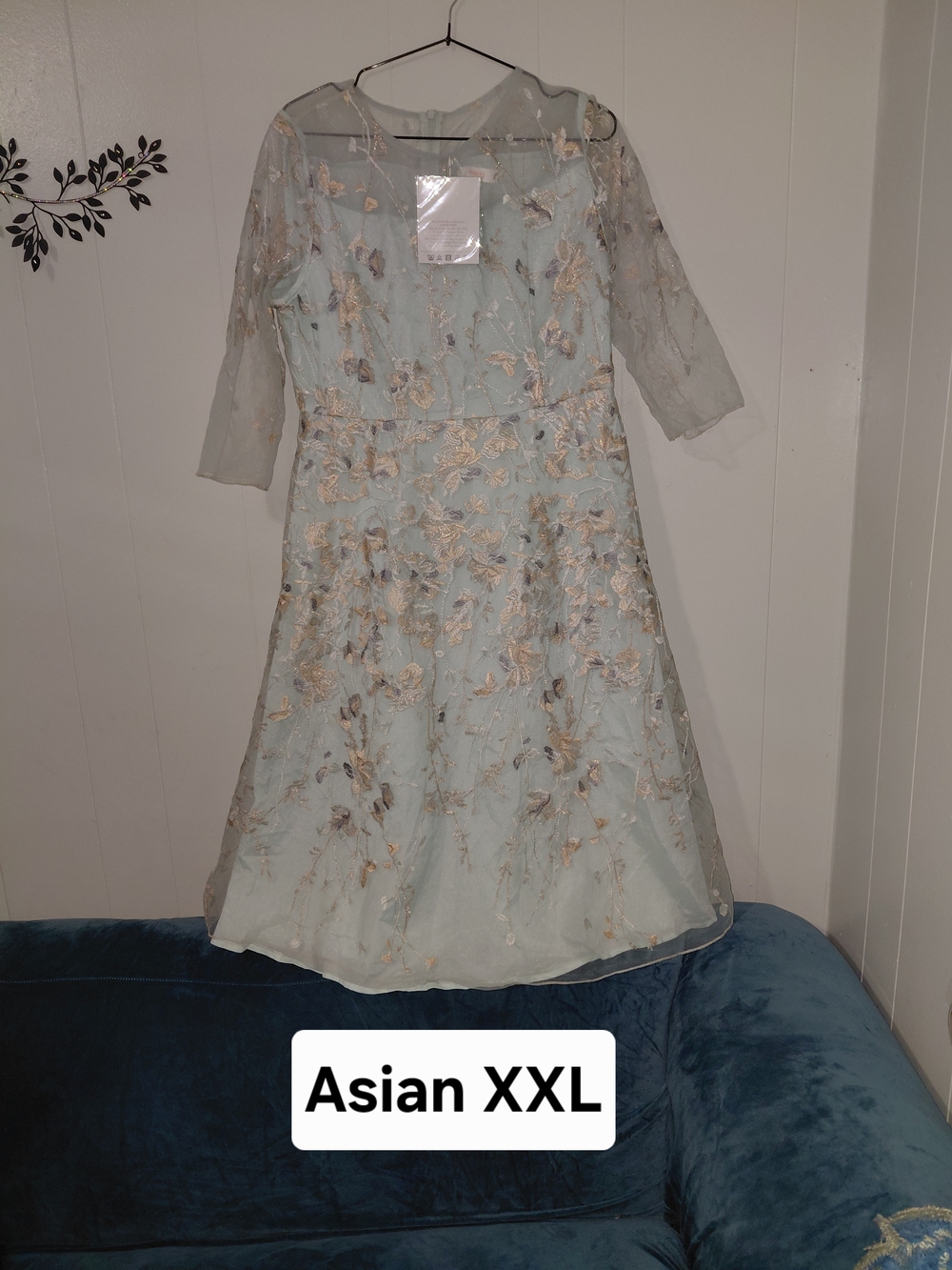 Light Blue Floral Embroidered A-Line Dress